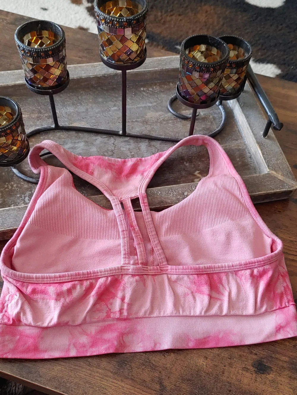 Pink Tye Dye MTA Pro XL Padded Wirefree Sexy Strappy Sports Bra